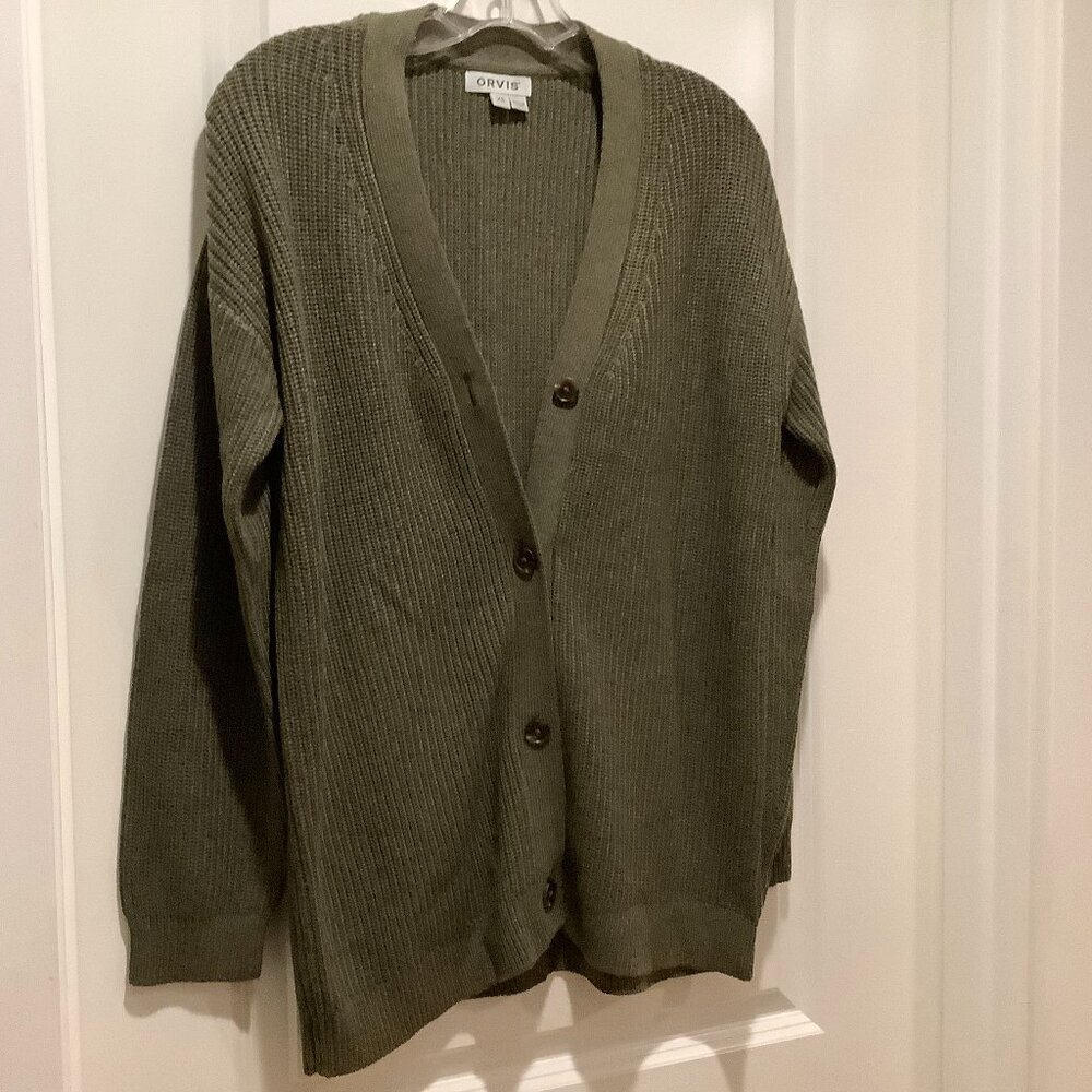 Orvis Anywear Oversized Ribbed Cardigan, Tarragon, Size XS